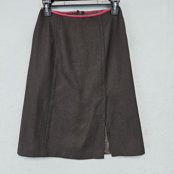Sisley Wool Silk A-Line Skirt Womens 38 Brown Twill Made In Italy Designer Chic - Picture 1 of 9